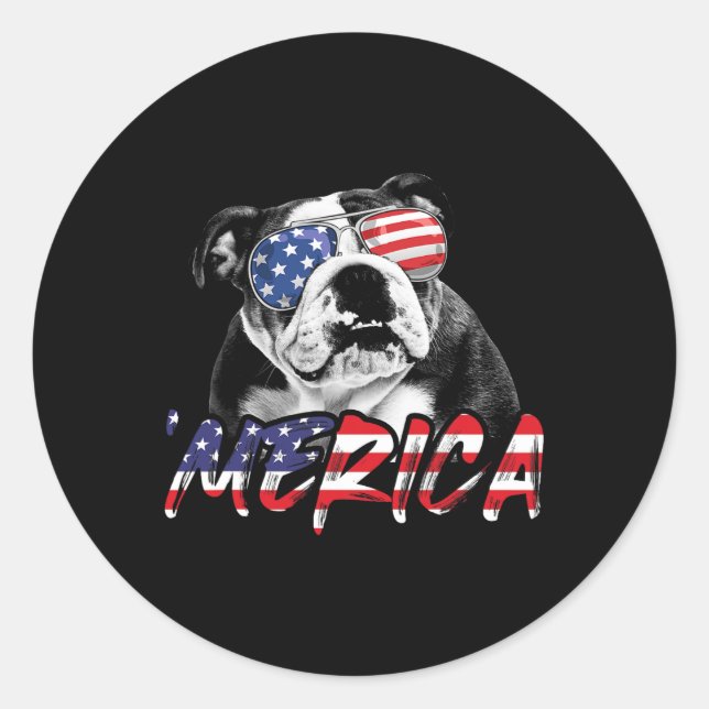 English Bulldog 4th Of July American Flag Dog Love Classic Round Sticker (Front)