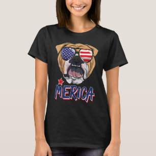 English Bulldog American Sunglass Mercia 4th Of Ju T-Shirt