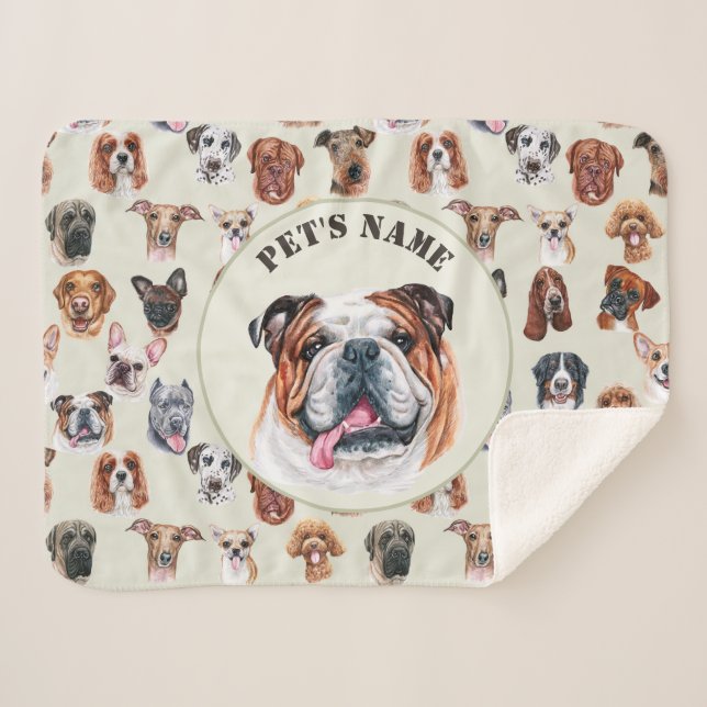English bulldog and friends personalised pet sherpa blanket (Front (Horizontal))