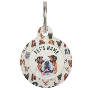 English bulldog and friends personalised pet tag