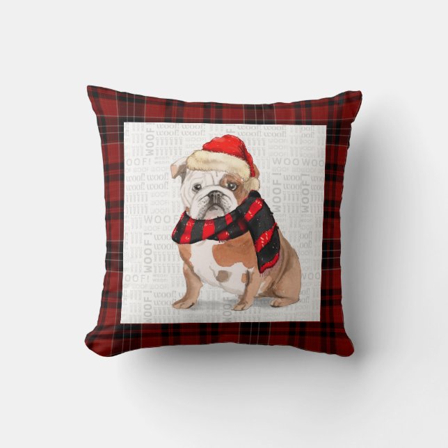 English Bulldog and Plaid Pet Lovers Christmas Thr Cushion (Front)