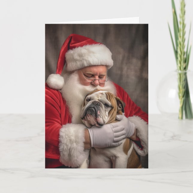 English Bulldog and Santa #3 Holiday Card (Front)