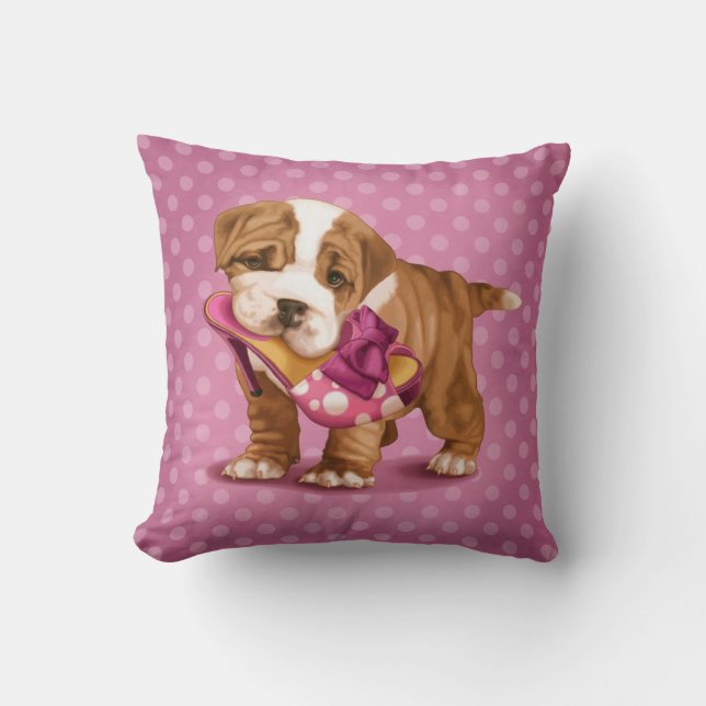 English bulldog and shoe cushion (Front)