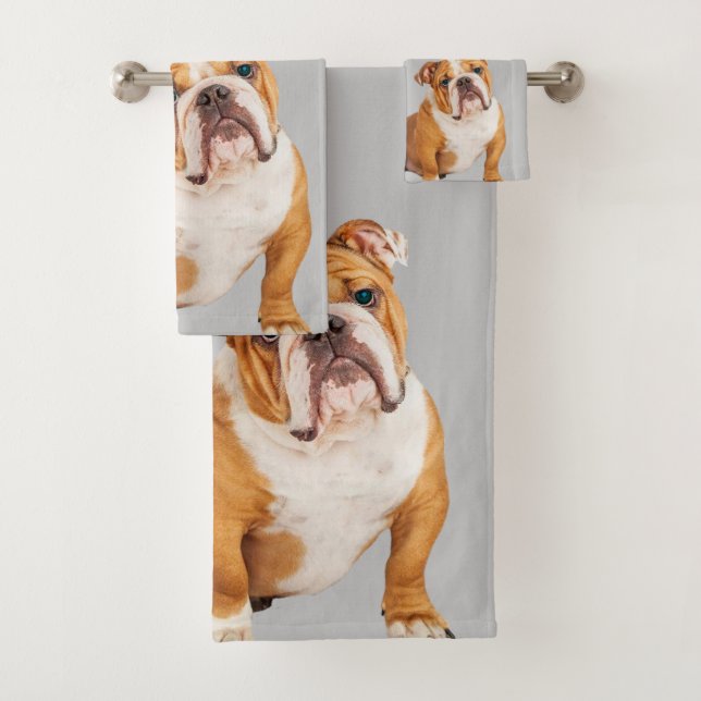 English Bulldog Bathroom Bath Towel Set (Insitu)