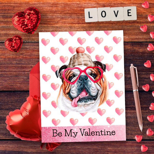 English Bulldog Be My Valentine Dog Valentine's Holiday Postcard (Creator Uploaded)