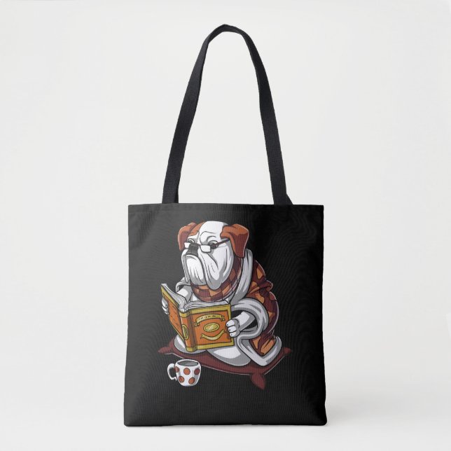 English Bulldog Book Reading Dog Funny Pet Tote Bag (Front)