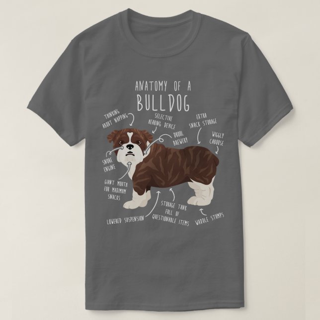 English Bulldog Brindle Dog Anatomy T-Shirt (Design Front)