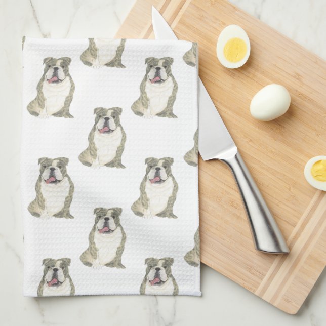 English Bulldog (Brindle) Tea Towel (Quarter Fold)