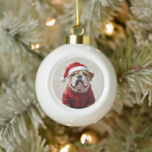 English bulldog  ceramic ball christmas ornament