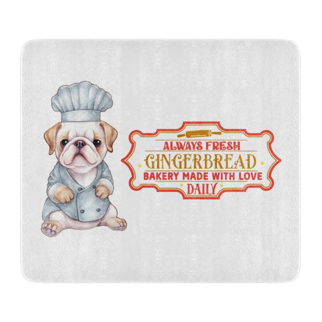 English Bulldog Chef Baking Gingerbread Cutting Board (Front)
