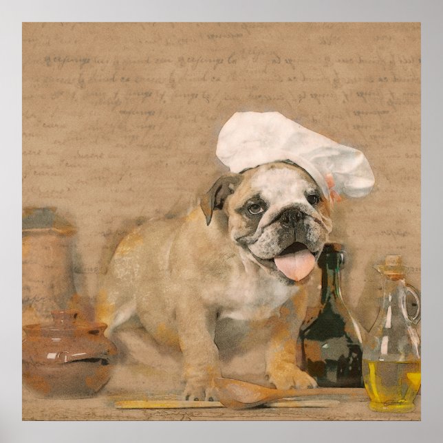 English Bulldog Chef Kitchen Print (Front)