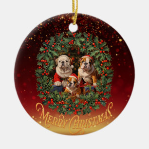 English Bulldog Christmas Ceramic Tree Decoration