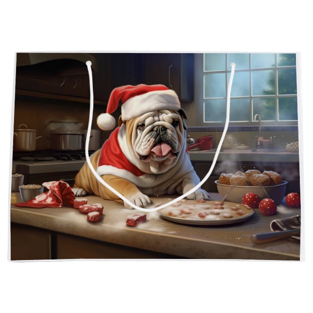 English Bulldog Christmas Cookies Holiday Large Gift Bag (Front)
