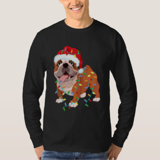 English Bulldog Christmas Costume Santa Hat Xmas L T-Shirt