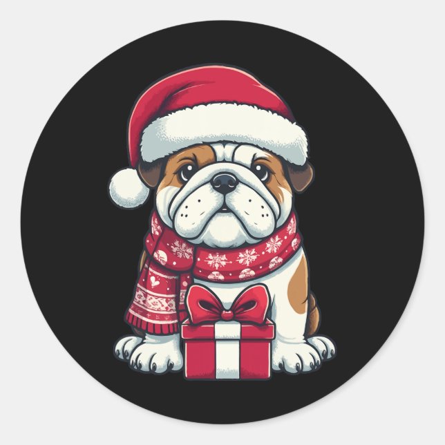 English Bulldog Christmas Cute Santa Pet For Anima Classic Round Sticker (Front)