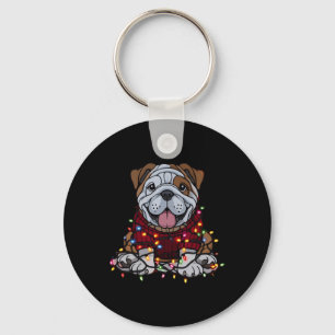 English Bulldog Christmas Cute Santa Pet For Anima Key Ring