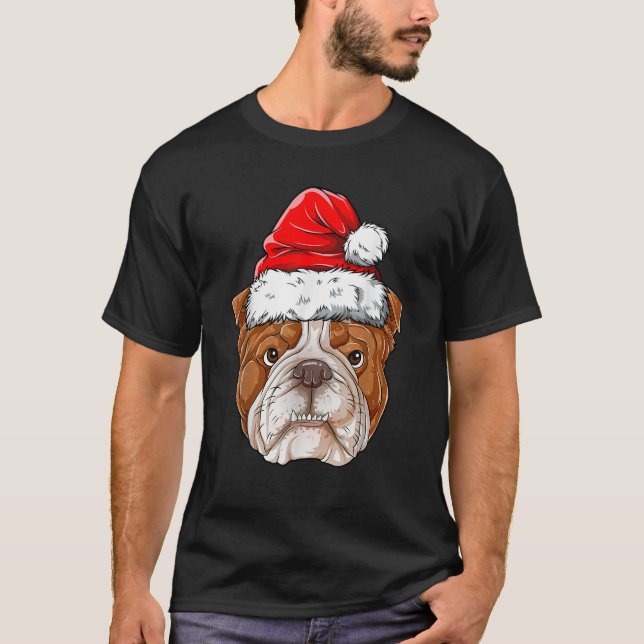 English Bulldog Christmas Dog Santa Hat Xmas Boys  T-Shirt (Front)