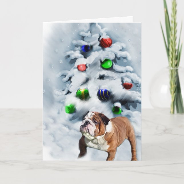 English Bulldog Christmas Gifts Holiday Card (Front)