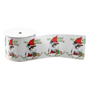 English Bulldog Christmas Merry Grosgrain Ribbon