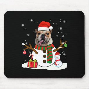 English Bulldog Christmas Pajama Snowman Dog Lover Mouse Pad