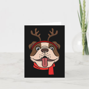 English Bulldog Christmas Reindeer Antlers Xmas Card