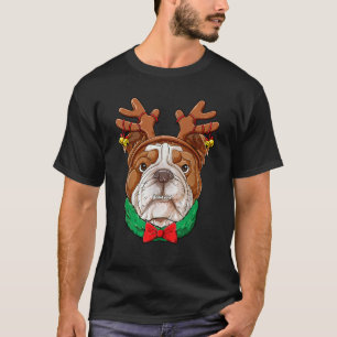 English Bulldog Christmas Reindeer Antlers Xmas Gi T-Shirt