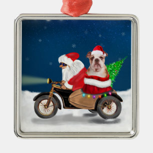 English Bulldog Christmas Santa Claus Metal Tree Decoration
