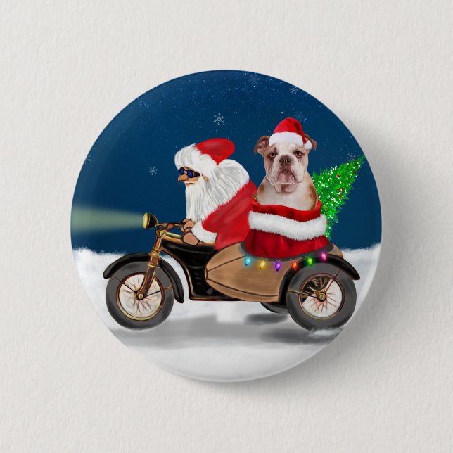 English Bulldog Christmas Santa Claus T 6 Cm Round Badge (Front)