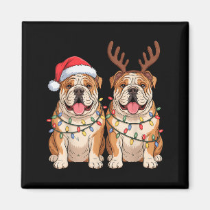 English Bulldog Christmas Santa Hat Reindeer Light Magnet