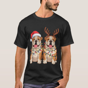 English Bulldog Christmas Santa Hat Reindeer Light T-Shirt