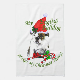 English Bulldog Christmas Tea Towel