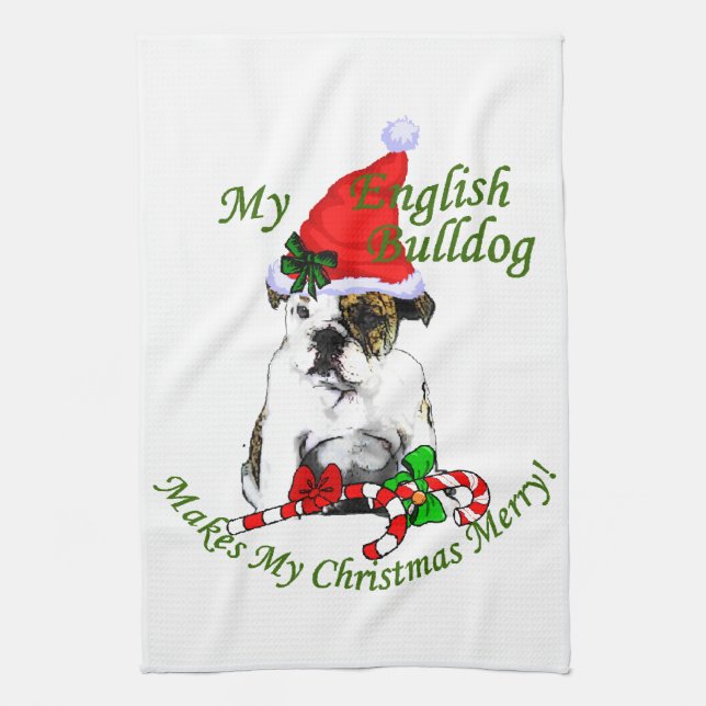 English Bulldog Christmas Tea Towel (Vertical)