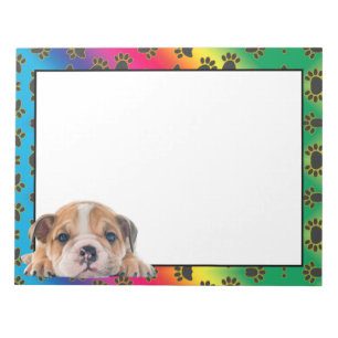 English Bulldog colourful dog paw pattern notepad