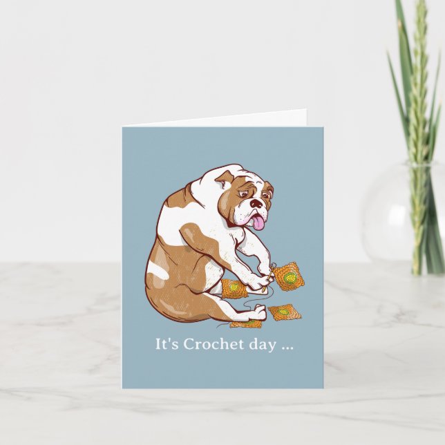 English Bulldog Crochet Card (Front)