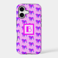 English Bulldog Cute Pink Blue Silhouette Monogram