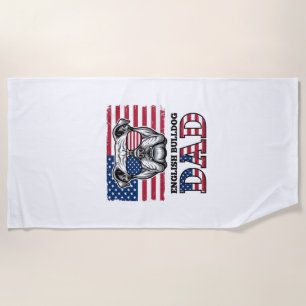 English Bulldog Dad Patriotic Vintage Shirt Design Beach Towel