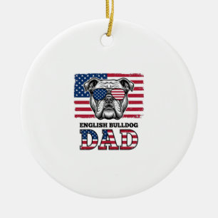 English Bulldog Dad Patriotic Vintage Shirt Design Ceramic Tree Decoration