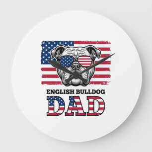 English Bulldog Dad Patriotic Vintage Shirt Design Large Clock