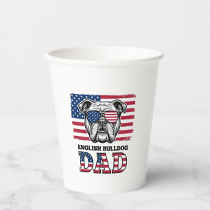 English Bulldog Dad Patriotic Vintage Shirt Design Paper Cups