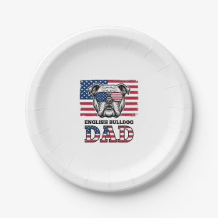 English Bulldog Dad Patriotic Vintage Shirt Design Paper Plate