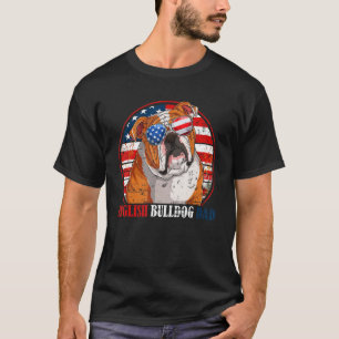English Bulldog Dad Retro American Flag Patriotic  T-Shirt