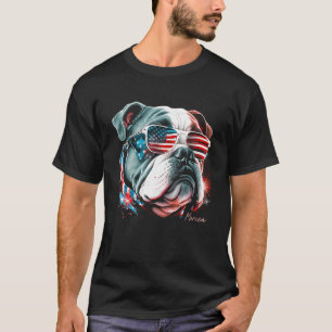 English Bulldog Dog 4th of July American Flag USA T-Shirt