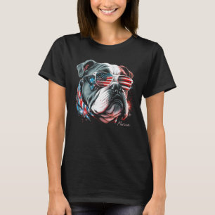 English Bulldog Dog 4th of July American Flag USA T-Shirt