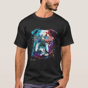English Bulldog Dog 4th of July American Flag USA T-Shirt