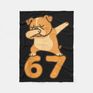 English Bulldog Dog 67 Meme Six Seven Funny Dabbin Fleece Blanket