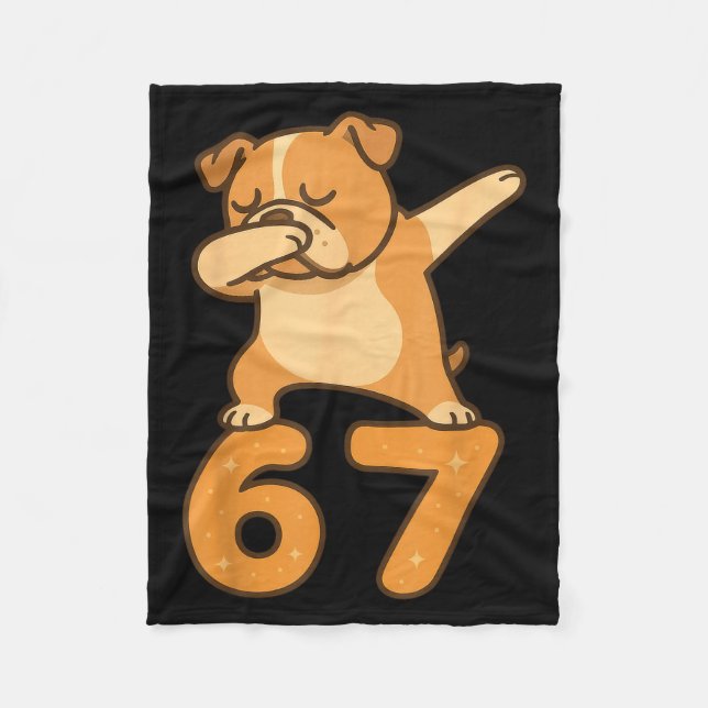 English Bulldog Dog 67 Meme Six Seven Funny Dabbin Fleece Blanket (Front)