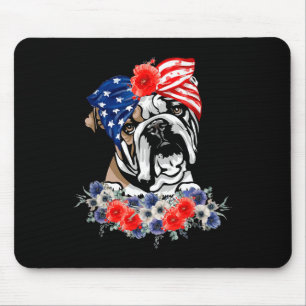 English Bulldog Dog American Flag Patriotic 4th Of Mouse Pad