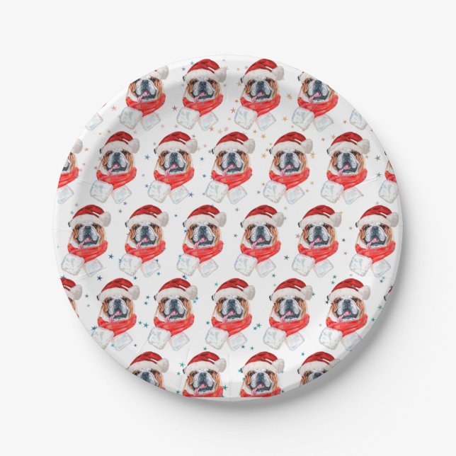 English Bulldog Dog Breed Christmas Paper Plate (Front)