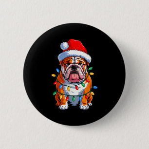 English Bulldog Dog Christmas Lights Santa Hat Xma 6 Cm Round Badge