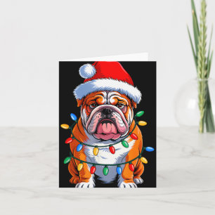 English Bulldog Dog Christmas Lights Santa Hat Xma Card